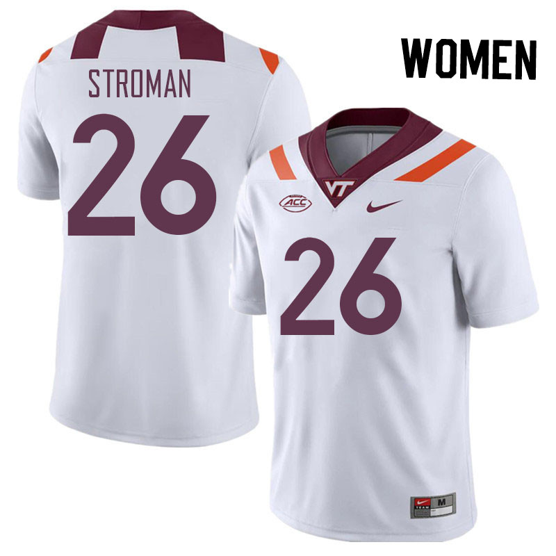 Women #26 Jalen Stroman Virginia Tech Hokies College Football Jerseys Stitched Sale-White